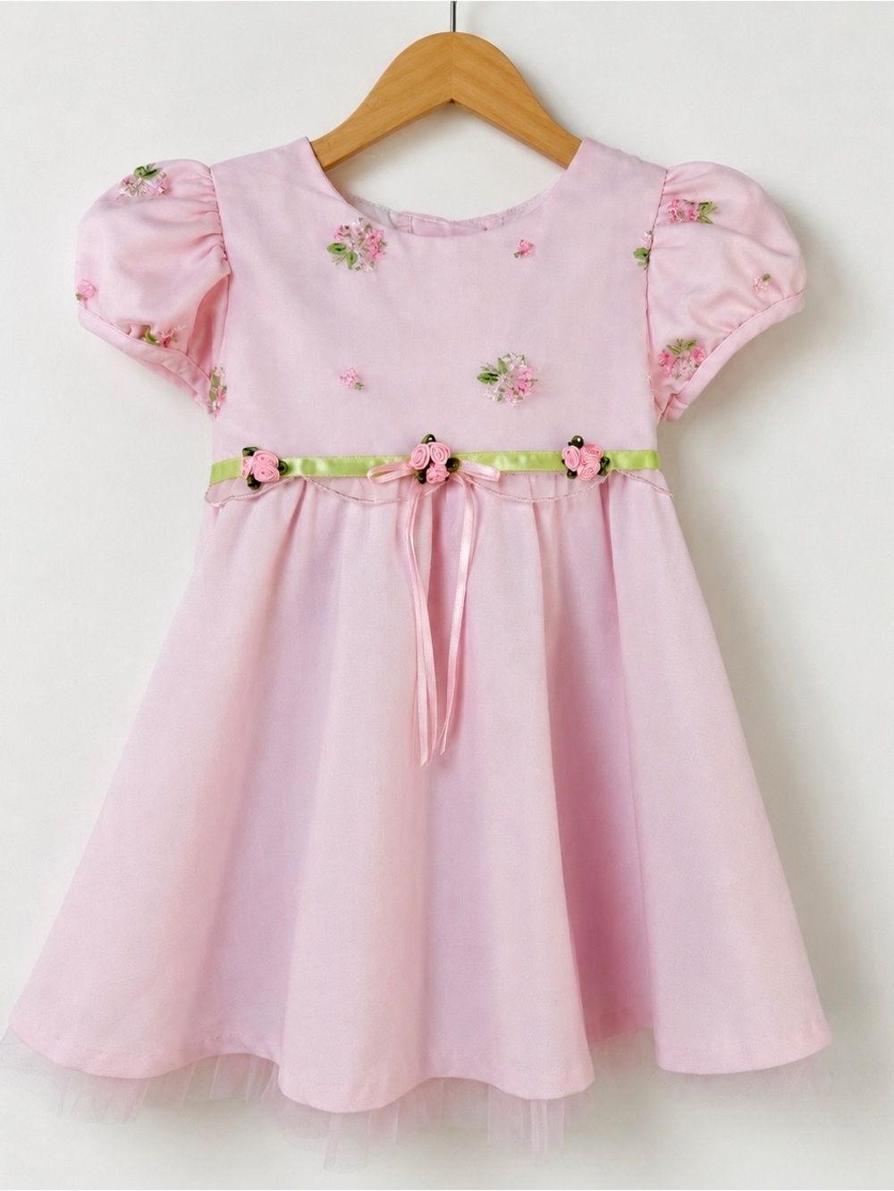 Rare Editions Baby Girls Pink Floral Embroidered Dress Set 18M Puff Sleeve